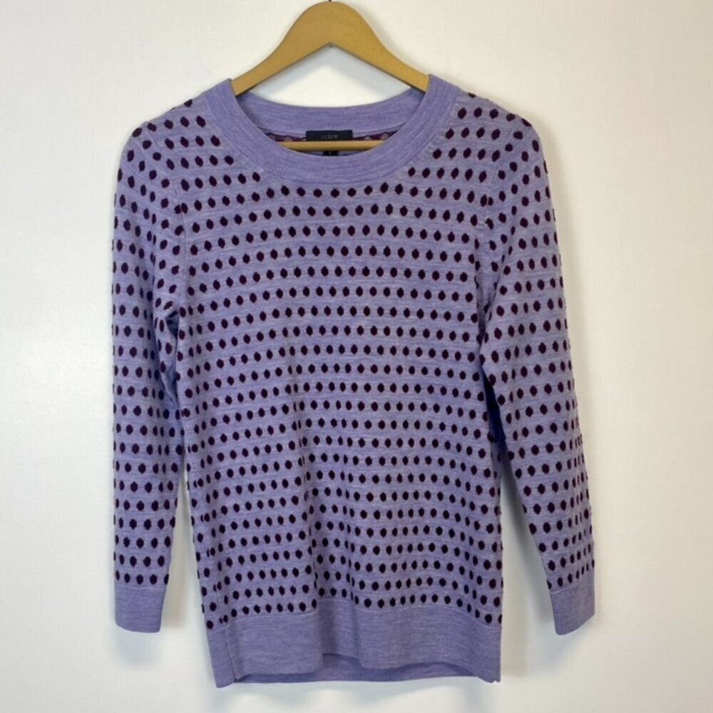 J. Crew 100% Merino Wool Purple Polka Dot Sweater
